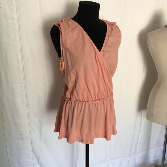 Lauren by Ralph Lauren peach colored V-neck stretch cotton jersey top size M - Picture 1 of 8